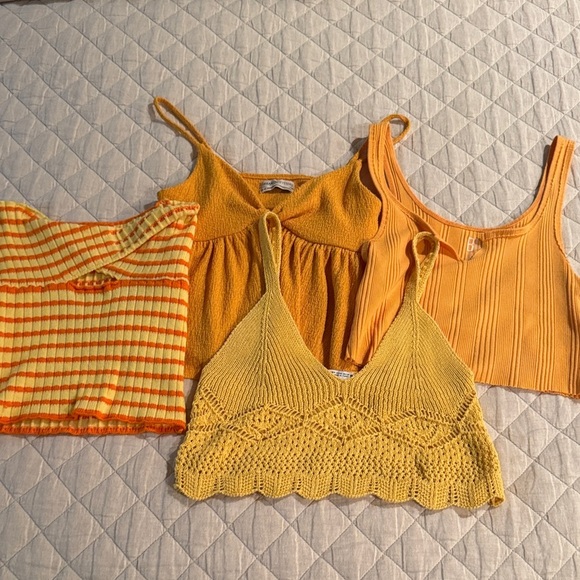 Yellow and Orange Knit Crop Tops Set - Picture 1 of 7